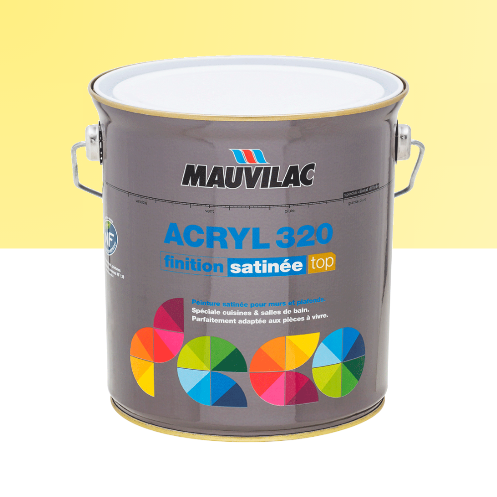 Peinture acrylique 320 satinée 2,5L jaune citronnelle - MAUVILAC