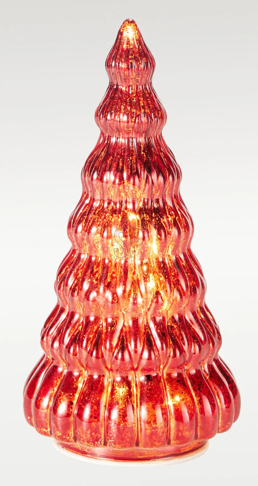 Sapin LED en verre &agrave; poser rouge 17x&Oslash;9cm